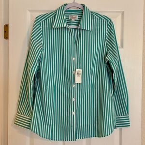 Foxcroft Teal and White Striped Blouse